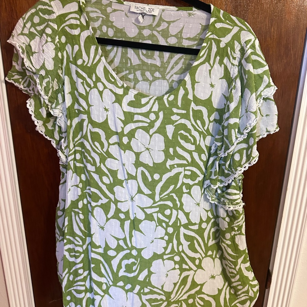 Rachel Zoe White and Green Floral Blouse